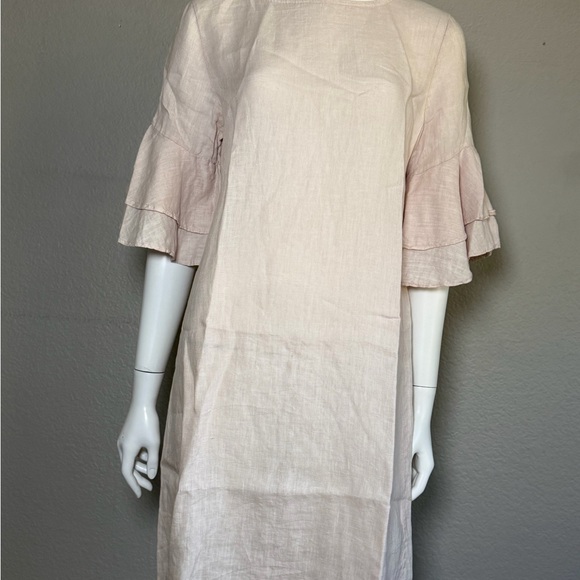 Francesca Bettini 100% Linen Shift Dress Blush Ruffle Sleeve Italy M - Picture 5 of 10
